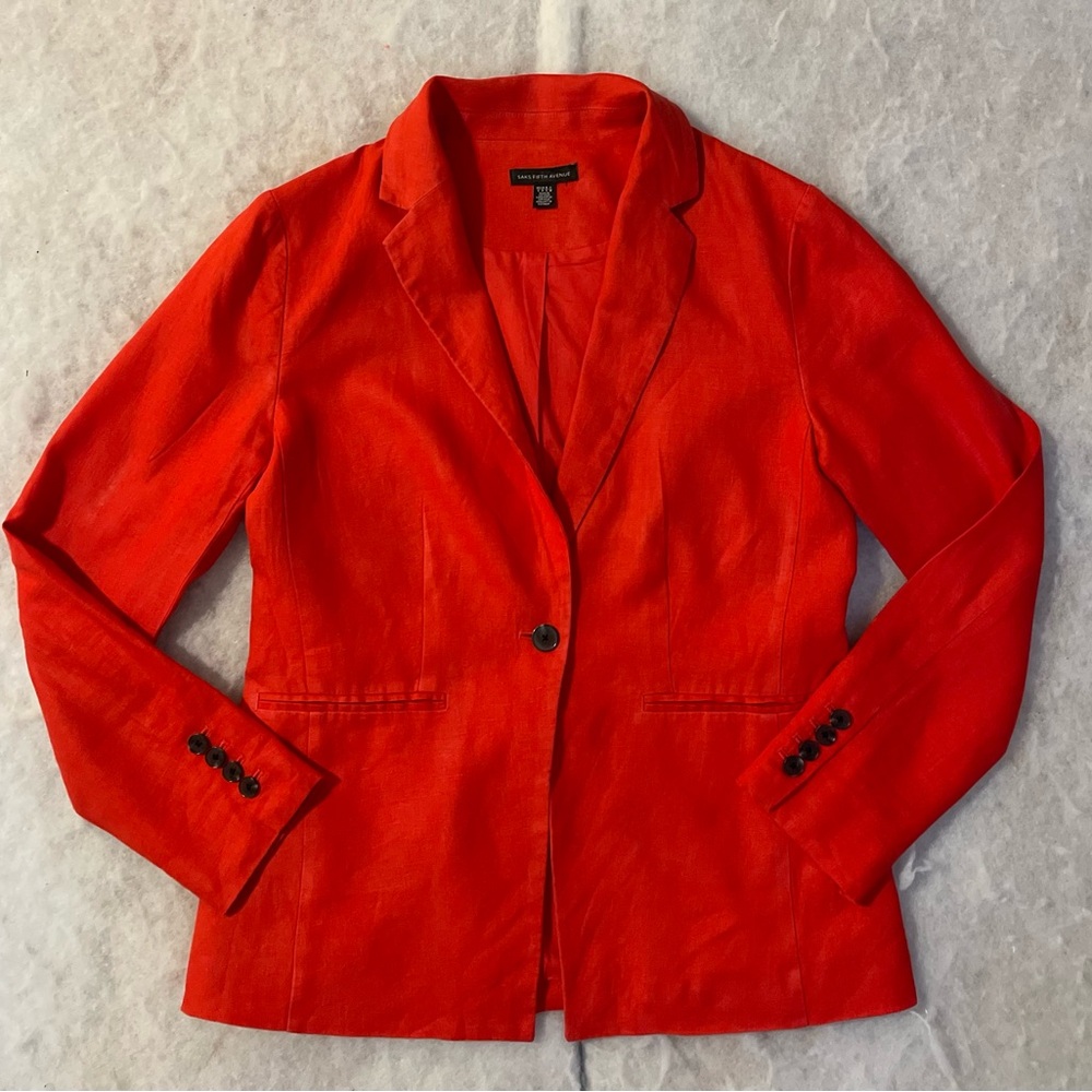 Sak’s Fifth Avenue Blazer In Orange Linen Blend (SKU533)
